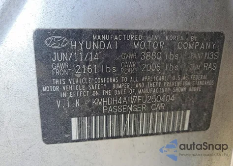 2015 Hyundai Elantra Se z USA, uszkodzony, nr VIN KMHDH4AH7FU250404